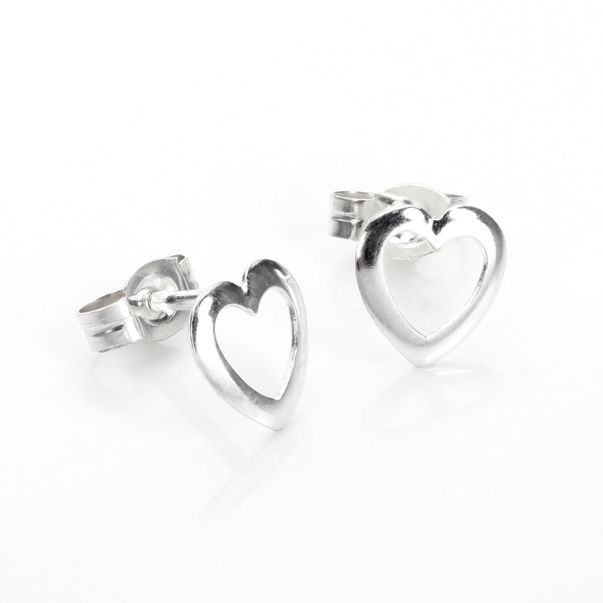Sterling Silver Open Heart Stud Earrings