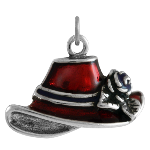 Sterling Silver Red Enamel Hat Charm