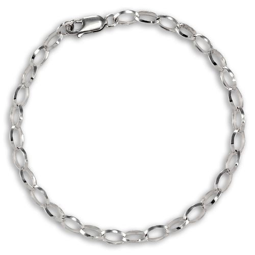 Sterling Silver Oval Belcher Chain Charm Bracelet