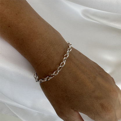 Sterling Silver Oval Belcher Chain Charm Bracelet