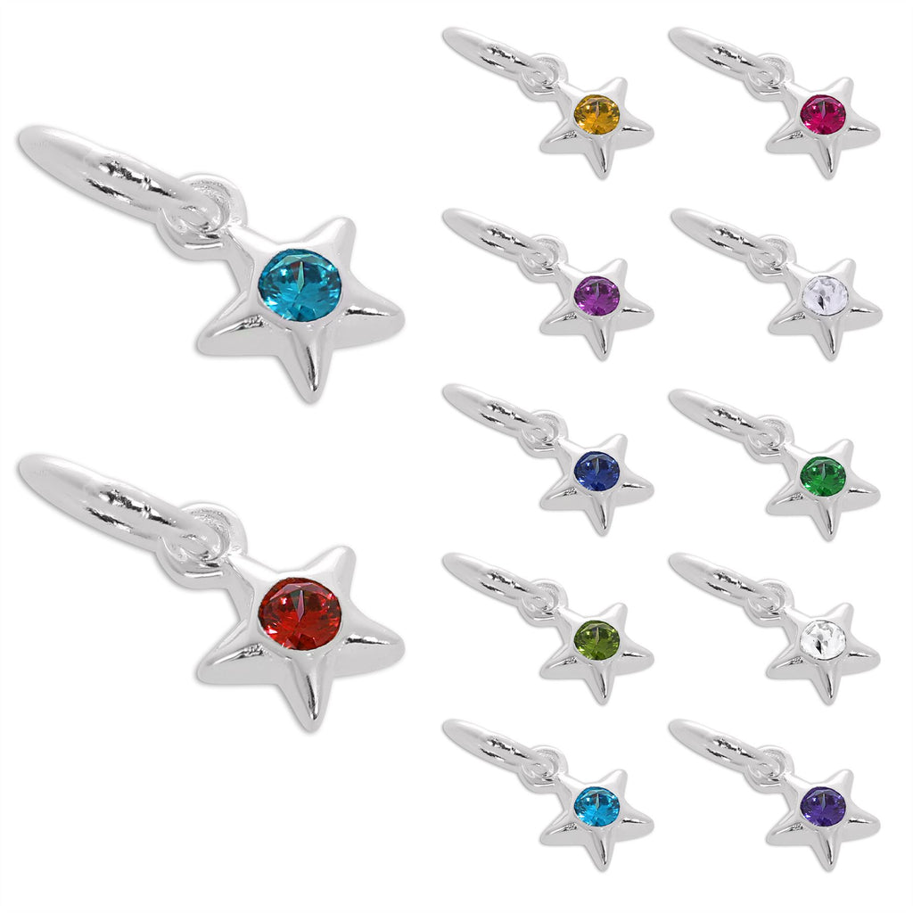 Sterling Silver & CZ Crystal Birthstone Star Charm
