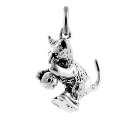 Sterling Silver Kitten With Yarn Charm