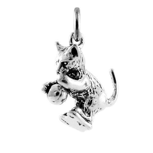 Sterling Silver Kitten With Yarn Charm