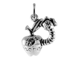 Sterling Silver Worm in Apple Charm